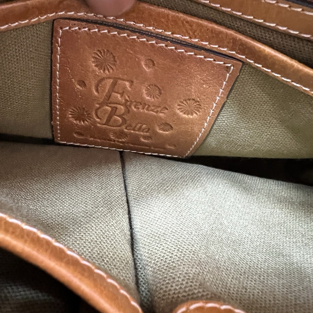 Firenze Bella Leather Tote Bag Brown Embossed Western Boho Satchel Medium - Picture 5 of 7